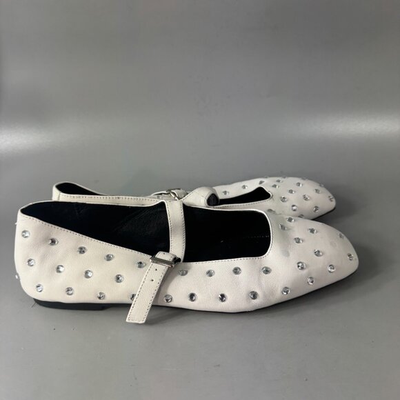 Tony Bianco White Sparkle Rhinestone Square-Toe Buffy Flats, Size 8.5 - Picture 3 of 16